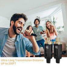 Load image into Gallery viewer, Arvitek Wireless XLR Microphone Transmitter & Receiver, UHF Wireless Mic System, 16 Channels XLR Mic Adapter for Dynamic Microphone, Audio Mixer, Electric Guitar Bass, 48V Phantom Power, 250ft Range, Black_383