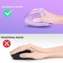 Load image into Gallery viewer, ASOYIOL Ergonomic Wireless Purple Vertical Mouse, 1000/1200/1600 DPI, 6 Buttons, USB, Right Hand_1300
