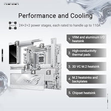 Load image into Gallery viewer, ASUS ROG Crosshair X870E Glacial AM5 E-ATX Motherboard, DDR5, DIMM Fit, WiFi 7, PCIe 5.0, 7X M.2, 2X 10Gb LAN, 5 LCD, AIO Q-Connector, AI Cache Boost, SILVER_561