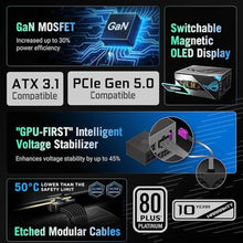 Load image into Gallery viewer, ASUS ROG Thor 1000W Platinum III PSU (80 Plus Platinum Certified, ATX 3.1, GaN MOSFET, GPU-First Intelligent Voltage Stabilizer, Magnetic OLED Display, Turbo Mode, 10-Year Warranty), BLACK_955