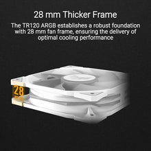 Load image into Gallery viewer, ASUS TUF Gaming TR120 120mm ARGB White Reverse Fan Blade Triple Pack 28mm Fan Frame, 2.75mm H2O Static Pressure, 76.3 CFM Airflow, Double-Layer LED Array, Aura sync, PWM, 2 Year Warranty_164