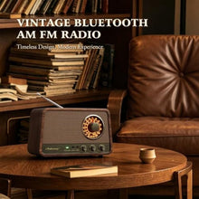 Load image into Gallery viewer, Audiocrazy Vintage Wooden AM FM Bluetooth Radio with 10 Watts Powerful Sound, Retro Bluetooth Speaker Radio with Amber-Glowing Dial, Bass Control, Aux Input, Headphone Jack, for Home, Office, Kitchen, Espresso_345