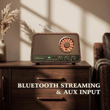 Load image into Gallery viewer, Audiocrazy Vintage Wooden AM FM Bluetooth Radio with 10 Watts Powerful Sound, Retro Bluetooth Speaker Radio with Amber-Glowing Dial, Bass Control, Aux Input, Headphone Jack, for Home, Office, Kitchen, Espresso_347