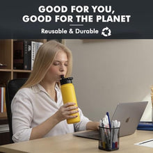 Load image into Gallery viewer, AULEMA 24OZ Stainless Steel Double Wall Insulated Water Bottle, Keeps Drinks Cold 24 Hours/Hot 12 Hours, Leak-Proof, Foldable Straw Lid, Dishwasher Safe, Fits Car Cup Holder, Golden Yellow, GoldenYellow_5690