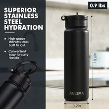 Load image into Gallery viewer, AULEMA 24OZ Stainless Steel Double Wall Insulated Water Bottle, Keeps Drinks Cold 24 Hours/Hot 12 Hours, Leak-Proof, Foldable Straw Lid, Dishwasher Safe, Fits Car Cup Holder, Black_5661
