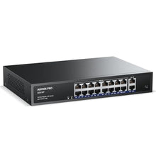 Load image into Gallery viewer, AUMOX PRO 18 Port Gigabit PoE Switch 250W 16PoE 2 Uplink Rack Mount VLAN, Black_1