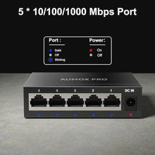 Load image into Gallery viewer, AUMOX PRO 5 Port Gigabit Unmanaged Ethernet Switch Fanless Metal Network, Black_6485