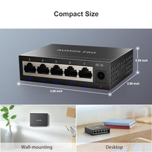 Load image into Gallery viewer, AUMOX PRO 5 Port Gigabit Unmanaged Ethernet Switch Fanless Metal Network, Black_6486