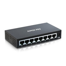 Load image into Gallery viewer, AUMOX PRO 8 Port Gigabit Unmanaged Ethernet Switch Fanless Metal Network, Black_6432