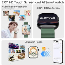 Load image into Gallery viewer, AURAFIT AI Smart Watch with ChatGPT Bluetooth Calling, App AI Dial 2.01" Fitness Tracker, 100+ Modes, Heart Rate Sleep Calorie Monitor for Men and Women for Android iOS, Black_2095