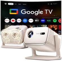 Load image into Gallery viewer, Aurzen BOOM mini Google TV Outdoor Smart Projector with Voice Control, Family Mode, 20W Dolby Audio, WiFi & Bluetooth, 4K Supported Movie Projector for Backyard/Bedroom/Home Theater/Ceiling, Off-white, Offwhite_1