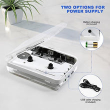 Load image into Gallery viewer, Auto Reverse Clear Stereo Cassette Player,Built-in Cool Copper Wheel MovementEarphone,Cassette Tape to MP3 Converter with Tape Converter Software,Powered by USB Power Cord or AA Battery, White_360