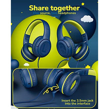 Load image into Gallery viewer, awatrue Kids Headphones for School Travel, 85/94dB Safe Volume Limit, 3.5mm Jack, HD Mic, Portable Wired Headphone with Shareport, Stereo Sound On-Ear Headphones for Toddler Kids Girls Boys Bluegreen_4944