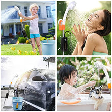 Load image into Gallery viewer, AZXJC portable outdoor shower, battery driven shower pump, LED lighting, portable shower pump, draws water from a bucket into a stable and gentle shower flow,used for beaches,camping,gardens,hiking,, OrangeOneBattery_879