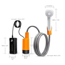 Load image into Gallery viewer, AZXJC portable outdoor shower, battery driven shower pump, LED lighting, portable shower pump, draws water from a bucket into a stable and gentle shower flow,used for beaches,camping,gardens,hiking,, OrangeOneBattery_881