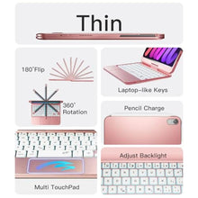 Load image into Gallery viewer, BABG Keyboard Case for iPad Mini 7 (A17 Pro, 2024) & Mini 6 (8.3 Inch) - 360 Rotatable & 180 Flip Stand with Multi-Touch Trackpad, 7-Color Backlit Wireless Keyboard Cover, Rechargeable Battery, Pink_955