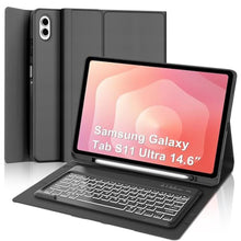 Load image into Gallery viewer, Backlit Keyboard Case for Samsung Galaxy Tab S11 Ultra 14.6 Inch 2025, Galaxy Tablet S11 Ultra Case Keyboard with S Pen Holder, 7-Color Backlight Keypad for Samsung Tab 14.6'' SM-X930/X936B, SUltraBacklitBlack_1