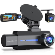 Load image into Gallery viewer, BAEASU Dash Cam Front and Rear 2.5K/1440P, 3 Channel Dash Camera for Cars Dash Cam Front Rear and Inside with 32GB Card, 3.16" IPS Screen, G-Sensor, Loop Recording, Night Vision, Parking Mode, Blue_1