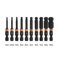 Load image into Gallery viewer, Ball End Hex Bit Set - Railer 2 Inch Impact Driver 10pc Ball-End Metric Hex Bit Set With A Bit Holder & Carabiner. Premium S2 Steel, Ideal For Furniture Screws, BlackBitrail_5344