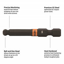 Load image into Gallery viewer, Ball End Hex Bit Set - Railer 2 Inch Impact Driver 10pc Ball-End Metric Hex Bit Set With A Bit Holder & Carabiner. Premium S2 Steel, Ideal For Furniture Screws, BlackBitrail_5345