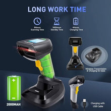 Load image into Gallery viewer, Barcode Scanner Wireless, QR Code Scanner Handheld Bar Code Scanners with Base 2 in 1 USB Wired Connection & 2.4G Wireless 1D&2D&PDF417 Data Matrix Automatic Barcode Reader, NSPT_179