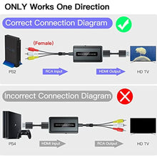 Load image into Gallery viewer, Bcrokory Female RCA to HDMI Converter with HDMI Cable for N64/Wii/PS2/Xbox with Male RCA(RCA Cable Integrated), CVBS AV Composite to HDMI Converter Supports Full HD 720P/1080P Output Switch, FemaleRCAtoHDMI_231