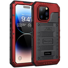 Load image into Gallery viewer, Beasyjoy Waterproof Case for iPhone 14 Pro, Metal Full Body Sealed Phone Case with Built-in Screen Protector, Military Grade Heavy Duty Defender Armor Shockproof Rugged Case 6.1 Inch, Red_1