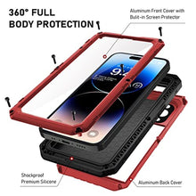 Load image into Gallery viewer, Beasyjoy Waterproof Case for iPhone 14 Pro, Metal Full Body Sealed Phone Case with Built-in Screen Protector, Military Grade Heavy Duty Defender Armor Shockproof Rugged Case 6.1 Inch, Red_8119