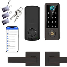 Load image into Gallery viewer, BEBASIA Smart Fingerprint Door Lock with Handle Set, Full App Control, Keyless Entry, Electronic Digital Touchscreen Keypad, Deadbolt Smart Locks for Front Door, Auto Lock, Aged Bronze, AgedBronze_1