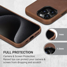 Load image into Gallery viewer, Belemay Compatible with iPhone 15 Pro Max Leather Case Magsafe-Top Grain Vintage Crazy Horse Leather-Metal Buttons Camera Bezel-Slim Fit-Precision Crafted Premium Phone Cover (6.7-inch)-Retro Brown, VintageBrown_553