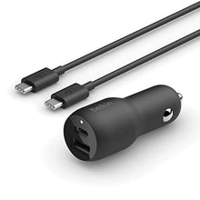 Load image into Gallery viewer, Belkin 37W Dual Port Fast Car Charger with 3.3ft USB-C Cable Included, USB-C 25W PPS Port and USB-A 12W Port for Galaxy S23, S23+, Ultra, Note20, iPhone 14, 13, 12, 11, Pro, Max, Mini and More, Black_1