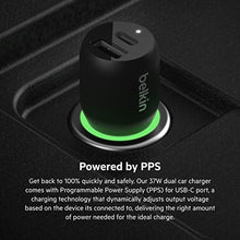 Load image into Gallery viewer, Belkin 37W Dual Port Fast Car Charger with 3.3ft USB-C Cable Included, USB-C 25W PPS Port and USB-A 12W Port for Galaxy S23, S23+, Ultra, Note20, iPhone 14, 13, 12, 11, Pro, Max, Mini and More, Black_1031