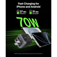 Load image into Gallery viewer, Belkin 70W 3-Port GaN USB C Charger Block, Fast Charging, Black_177