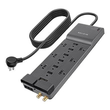 Load image into Gallery viewer, Belkin Power Strip Surge Protector with 12 AC Multiple Outlets, 10 ft Long Flat Plug Heavy Duty Extension Cord for Home, Office, Travel, Computer Desktop, Laptop & Phone Charging Bricks (4,156 Joules), Gray_1