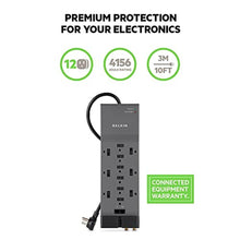 Load image into Gallery viewer, Belkin Power Strip Surge Protector with 12 AC Multiple Outlets, 10 ft Long Flat Plug Heavy Duty Extension Cord for Home, Office, Travel, Computer Desktop, Laptop & Phone Charging Bricks (4,156 Joules), Gray_290