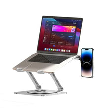 Load image into Gallery viewer, Benriotel Laptop Stand with Magnetic Phone Holder for Desk, Ergonomic Foldable Laptop Riser with 360 Rotating Base, Compatible with MacBook Pro and iPhone 12 and Later, Fits 10-16 Inch Notebook, Silver_1