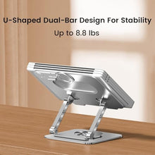 Load image into Gallery viewer, Benriotel Laptop Stand with Magnetic Phone Holder for Desk, Ergonomic Foldable Laptop Riser with 360 Rotating Base, Compatible with MacBook Pro and iPhone 12 and Later, Fits 10-16 Inch Notebook, Silver_1337
