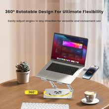 Load image into Gallery viewer, Benriotel Laptop Stand with Magnetic Phone Holder for Desk, Ergonomic Foldable Laptop Riser with 360 Rotating Base, Compatible with MacBook Pro and iPhone 12 and Later, Fits 10-16 Inch Notebook, Silver_1338