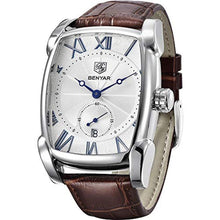Load image into Gallery viewer, BENYAR Rectangle Wrist Watch for Men with Leather Strap, Men's Retro Fashion Casual Classic Watches Perfect Gifts for Friend, GBrownWhite_1