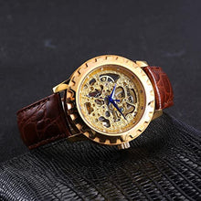 Load image into Gallery viewer, BERNY Gold Watches for Men Automatic Mechanical Wristwatch Skeleton Luxury Dress Mens Watch Exhibition Back Cover Luminous Hour Marker 5ATM Waterproof -Gold/Brown Band_1039