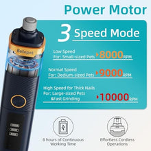 Load image into Gallery viewer, BETOPET Upgraded Dog Nail Grinder Quiet - 3-Speed Professional Dog Nail Trimmers with 2 LED Lights for Large Medium Small Dogs/Cats, Electric Pet Nail Grinder for Dogs with Dust Cap, DarkBlue_571