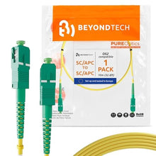 Load image into Gallery viewer, BEYONDTECH 1m (3.28ft) SC/APC to SC/APC Fiber Patch Cable Single-Mode Simplex Fiber Optic Cable 9/125m core, Compatible with OS1 & OS2 100G LSZH PUREOptics Series, Yellow_1