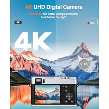 Load image into Gallery viewer, Bifevsr 4K Digital Camera with Viewfinder & Dial, 48MP Vlogging Camera for Photography and Video Autofocus Anti-Shake, Travel Portable Digital Camera with Flash SD Card 2 Batteries, 16X Zoom Camera, Black_2677