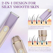 Load image into Gallery viewer, Bikini Trimmer for Women, 2-in-1 Dual Head Electric Razor, IPX6 Waterproof Wet/Dry Use Women Electric Shaver, Painless Body Hair Trimmer, Facial & Pubic Hair Remover for Underarm, Leg, Arm, Purple_543