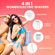 Load image into Gallery viewer, Bikini Trimmer for Women, 4-in-1 Waterproof Lady's Electric Razor Shaver and Facial Hair Removal, Cordless Rechargeable Body Hair Trimmer Grooming Sets for Leg, Armpit, Face, Eyebrow (White)_4354