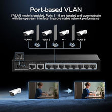 Load image into Gallery viewer, Binardat 10 Port Gigabit Ethernet Switch, 8 Ports 100/1000Mbps, 2 Gigabit Uplink, Support Vlan, Metal Case Unmanaged Plug and Play, Black_6695