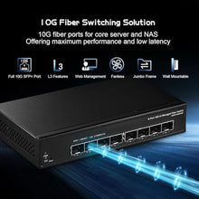 Load image into Gallery viewer, Binardat 8 Port 10 Gigabit SFP+ Managed Switch, Supports 1G/10G SFP+ Module, 160Gbps Bandwidth, Web L3 Managed, Fanless Fiber Desktop Network Switch Metal, Black_6659