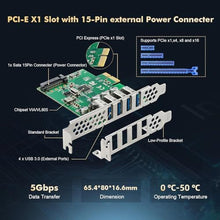 Load image into Gallery viewer, Binardat PCIE to 4 Ports USB 3.0 Expansion Card, Self-Powered, Low Profile Bracket, USB3 Hub Controller Adapter for Windows 10/11_6477