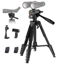 Load image into Gallery viewer, Binocular Tripod, 72 Spotting Scope Tripod Stand with Binocular Adapter and 2 QR Plates, Travel Camera Stand with Phone Holder/Carry Bag, Compatible with Binoculars/Spotting Scope/Camera/Phone, Black_1