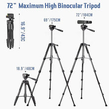 Load image into Gallery viewer, Binocular Tripod, 72 Spotting Scope Tripod Stand with Binocular Adapter and 2 QR Plates, Travel Camera Stand with Phone Holder/Carry Bag, Compatible with Binoculars/Spotting Scope/Camera/Phone, Black_253